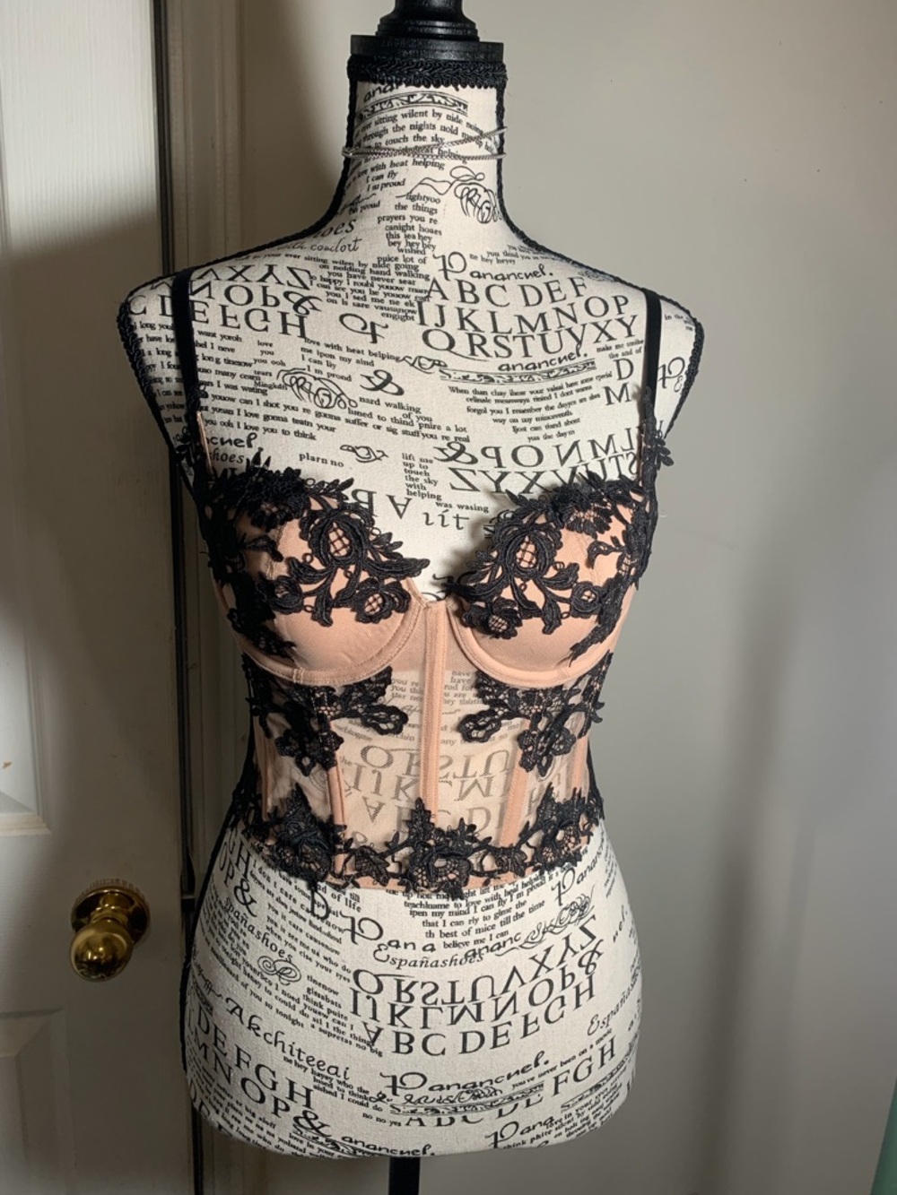 Victoria’s Secret Sheer Lace Bustier Corset Top - Black Lace on Nude